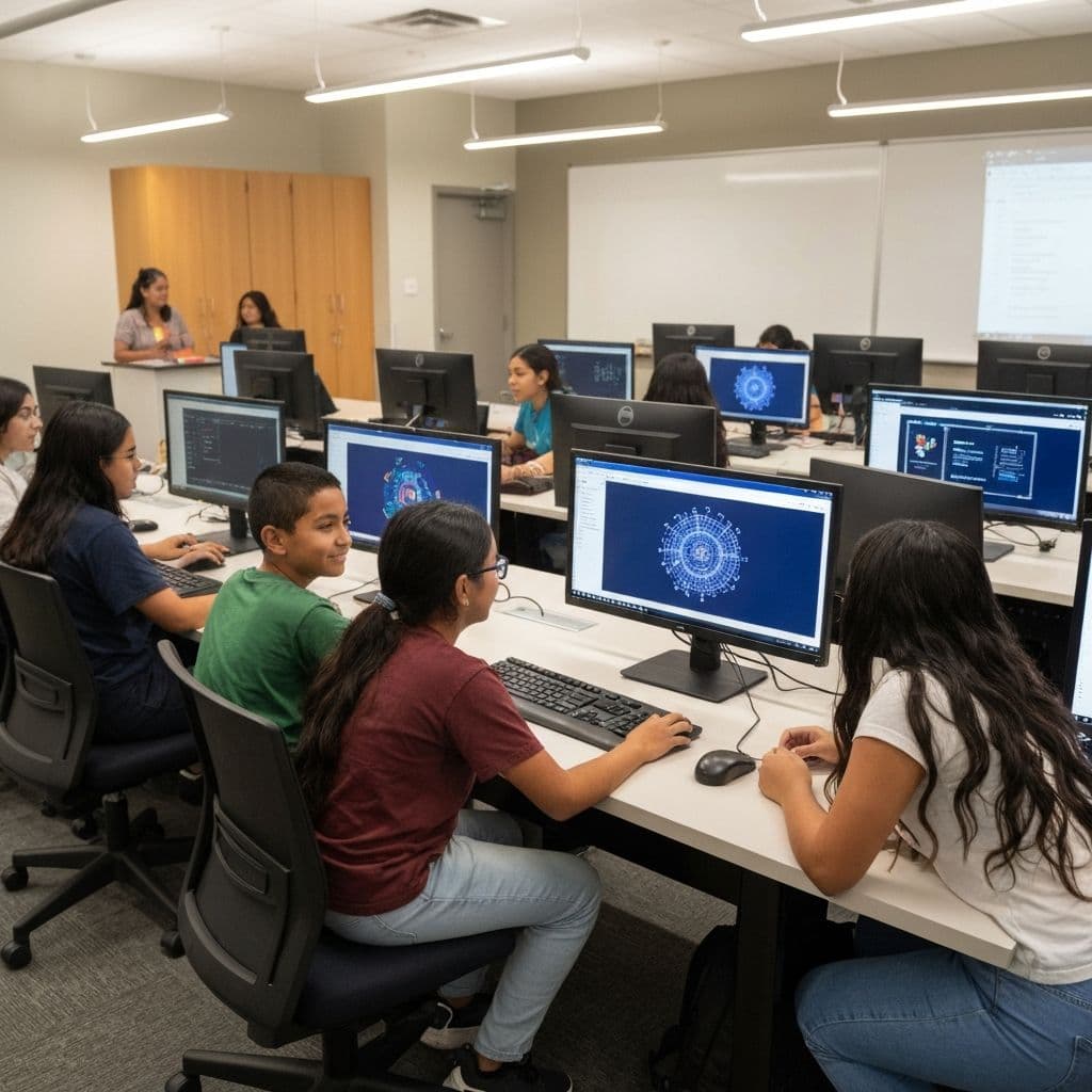 Kids exploring AI concepts in a workshop setting
